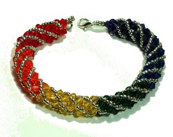 Swarovski Crystal Bracelet, Rainbow, Spiral Bead Weaving