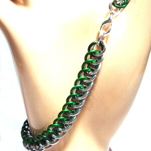 Chainmaille Jewellery, Half Persian Chainmail Bracelet, Green and Silver, image 5
