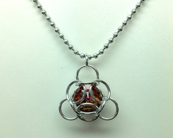 Isotope Chainmaille wrapped Swarovski Crystal Pendant