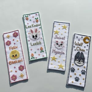 Stray Kids Skzoo cross-stitched bookmarks