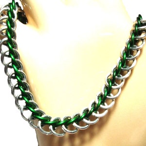 Chainmaille Jewellery, Half Persian Chainmail Bracelet, Green and Silver, image 3