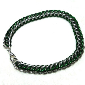 Chainmaille Jewellery, Half Persian Chainmail Bracelet, Green and Silver, image 1