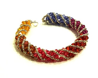 Swarovski Crystal Bracelet, Heat, Spiral Bead Weaving