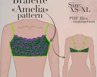 Patrón de sujetador en PDF / Patrón de costura de lencería en PDF / Patrón de costura de sujetador / Patrón de costura de bralette / Descarga instantánea en PDF Talla XS-XL / Patrón