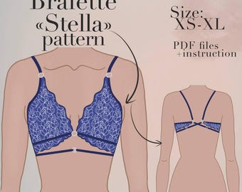 Patrón de costura de bralette / Patrón de costura de sujetador y lencería / Descarga instantánea en PDF / Patrón de bralette XS-XL / Sujetador de encaje / Patrón de costura de lencería