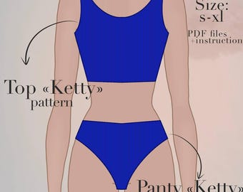 Set sewing pattern | Top sewing pattern | Panty pdf pattern | Size S-XL | Sewing pattern lingerie pdf | Easy sewing pattern pdf