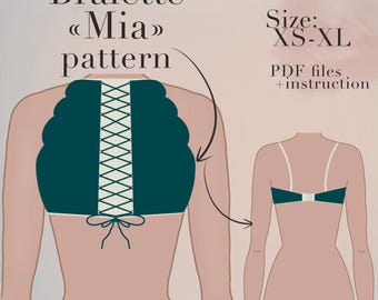 Patrón de costura de sujetador / Patrón de lencería en PDF / Patrón de bralette / Tallas XS-XL / Patrón de costura digital instantáneo en PDF / Patrón de costura de lencería