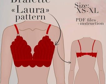 Patrón de costura de bralette / Patrón de lencería en PDF / Patrón de encaje de bralette / Tallas XS-XL / Patrón de costura digital instantáneo en PDF / Patrón de sujetador de encaje