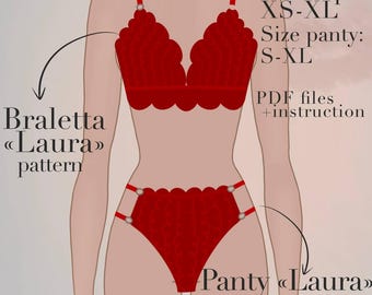 Conjunto Bralette y Braguita / Costura de Lencería / Patrón de sujetador pdf / Descarga Instantánea / Talla XS-XL Patrón de lencería / Costura fácil de lencería para mujer