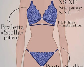 Lingerie Set Sewing Pattern Bralette and Panty XS-XL Digital PDF Easy lingerie sewing tutorial Bralette sewing pattern and Panties