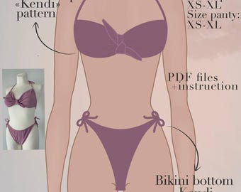 Swimsuit pdf pattern / Bikini Sewing Pattern / Beginner Swimsuit Pattern/ Tie Kit Bikini Bottoms patterns / Diy swim pattern / Tie swim top