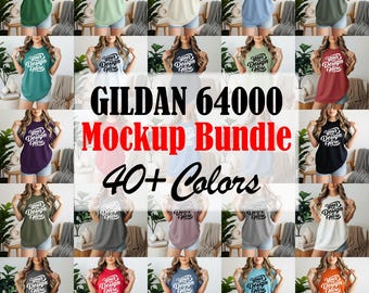 Gildan 64000 T-Shirt Mockup Bundle | 40+ Colors (JPG Mockup)