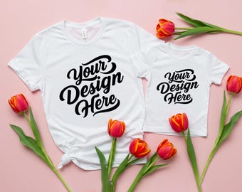 Mother&#39;s Day Mockup: Bella Canvas White T-Shirt Flat Lay (Digital Download)