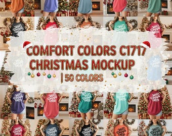 Comfort Colors Christmas T-Shirt Mockup Bundle | Boho Oversized Tee POD