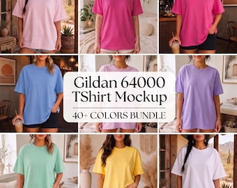 Gildan 64000 Softstyle T-Shirt Mockup Bundle, 50+ Colors, Female Lifestyle (Digital Download)