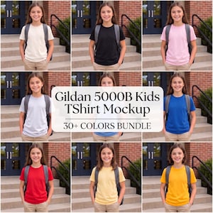 Gildan 5000B Youth Mockup 30+ Colors, Kids T-Shirt Lifestyle Model, Back to School Tee, POD Blank Apparel Pack, Childrens Classic Fit