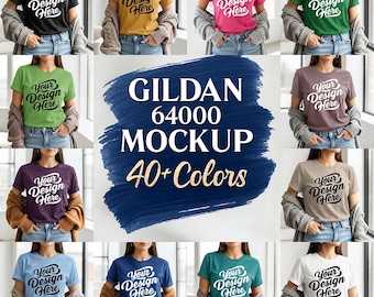 Gildan 64000 T-Shirt Mockup Bundle | 40+ Colors (Digital Download)