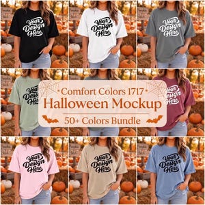 Halloween Comfort Colors 1717 Mockup Bundle, 50+ Fall Pumpkin Patch Female T-Shirt Mockups, Oversized Tee Digital Download