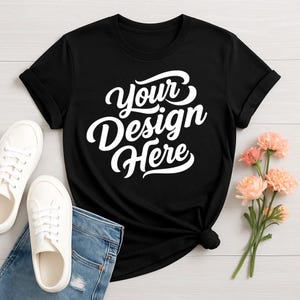 Black Bella Canvas 3001 T-Shirt Mockup: Flatlay Style (JPEG File)