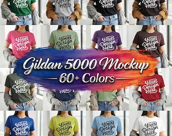 Gildan 5000 T-Shirt Mockup Bundle | Unisex Tee, 60+ Colors (Digital Download)