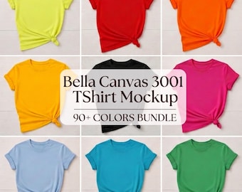 Bella Canvas 3001 T-Shirt Mockup Bundle | Unisex Flat Lay Digital Apparel in 90+ Colors
