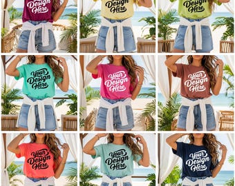 Comfort Colors 1717 Mockup Bundle: Boho Oversized Shirt, 50+ Colors (JPEG Digital Download)