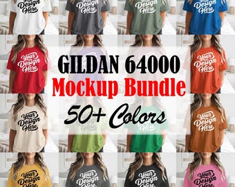 Gildan 64000 Mockup Bundle, 50 Colors T-shirt Mockup Pack, Softstyle Shirt Template, Trendy Model Mockup, Female T-shirt Mockup, POD Mockups
