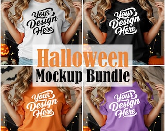 Halloween T-Shirt Mockup Bundle: Orange, Black, Purple (Digital Download JPEGs)