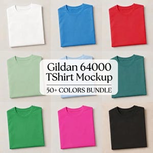 Gildan 64000 Mockup Bundle: 50+ Boho Folded Shirt Flatlays (Digital Download)