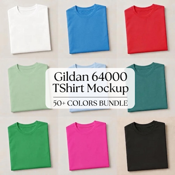 Gildan 64000 Mockup Bundle Softstyle Flat Lay 50+ Folded Shirt Mockups Aesthetic T-shirt Mockup Bundle Plain Apparel Mockups Digital File