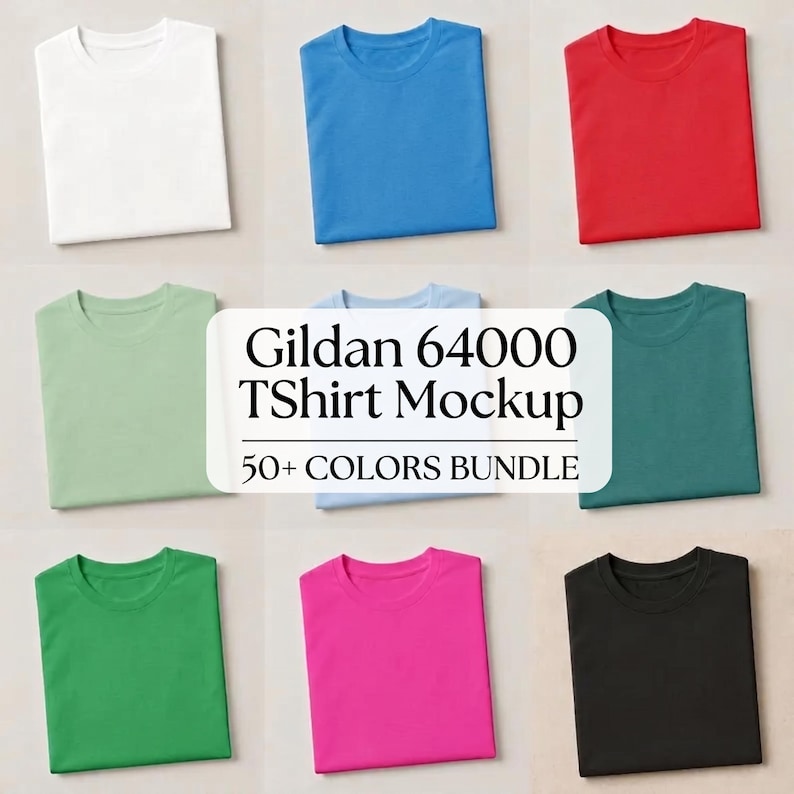 Gildan 64000 Mockup Bundle: 50+ Boho Folded Shirt Flatlays (Digital Download)
