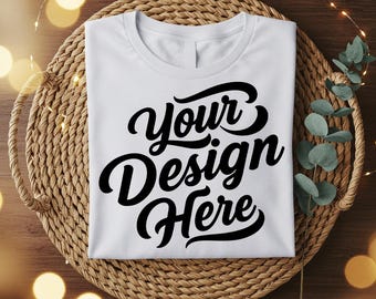 Bella Canvas 3001 White T-Shirt Mockup | Folded Shirt Mockup | Blank T-Shirt Template | High-Quality White T-Shirt Mockup | BC 3001 Mockup
