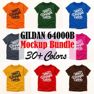 Paket med mockups för barn-T-shirts: 30+ Gildan 64000B flat lay-färger (digital nedladdning)