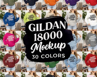 Gildan 18000 Sweatshirt Mockup, 30 Colors