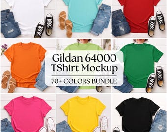 Gildan 64000 T-shirt mockup bundel | Realistische flatlay kleding mockups (meer dan 70 kleuren)