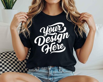 ブラックベラキャンバス3001モックアップ：ユニセックスTシャツ、モデル着用画像（デジタルダウンロード）
