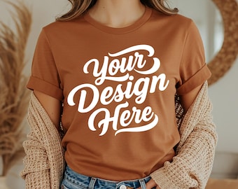 Autumn T-Shirt Mockup Bella Canvas 3001 with Model | Fall Tee Mockup | Bella Canvas Autumn Shirt Mockup