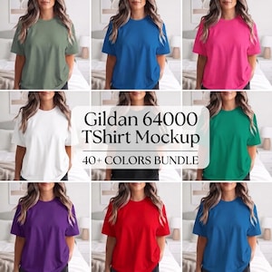 Gildan 64000 Mockup Bundle, 50 Colors T-shirt Mockup Pack, Softstyle Shirt Template, Trendy Model Mockup, Female T-shirt Mockup, POD Mockups