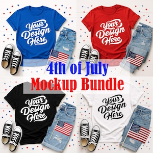 4th of July T-Shirt Mockup Bundle: Bella Canvas 3001, Patriotic Designs (Digital Download)