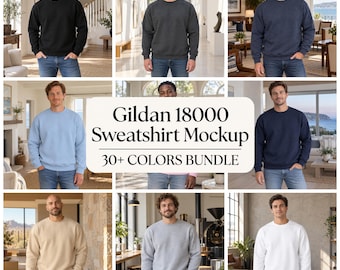 Gildan 18000 Men's Sweatshirt Mockup Bundle, 36 Colors (Digital Download)