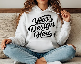 Gildan 18500 White Hoodie Mockup: Oversized Hooded Model