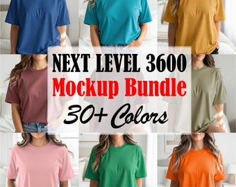 Next Level 3600 T-Shirt Mockup Bundle, 30+ Colors, Lifestyle Model (Digital Download)