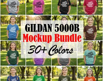 Gildan 5000B Kids T-Shirt Mockup Bundle: 34 Colors (JPEG Digital Download)