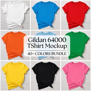 Gildan 64000 Dames T-shirt Mockup Bundel: Meer dan 40 Flatlay Kleuropties (Digitale Download)