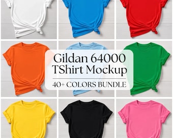 Gildan 64000 Women's Tee Mockup Bundle: 40+ Flatlay Color Options (Digital Download)