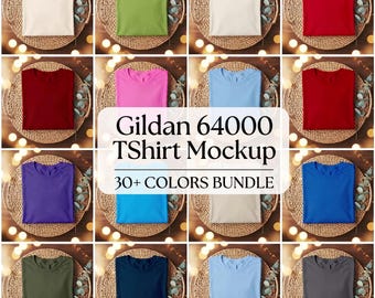 Paquete de maquetas de camisetas dobladas Gildan 64000 – Diseño plano estilo boho neutro (descarga digital)