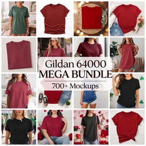 Gildan 64000 T-Shirt-Mockups Mega-Bundle, Lifestyle Flat Lay Faltbare T-Shirt-Designs