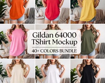 Gildan 64000 T-Shirt Mockup Bundle | 40+ Colors (JPG Mockup)
