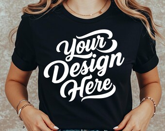 Bella Canvas 3001 Black T-Shirt Mockup: Model Wearing Tee