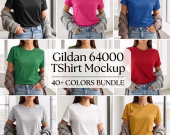 Gildan 64000 T-Shirt Mockup Bundle | 40+ Colors (Digital Download)